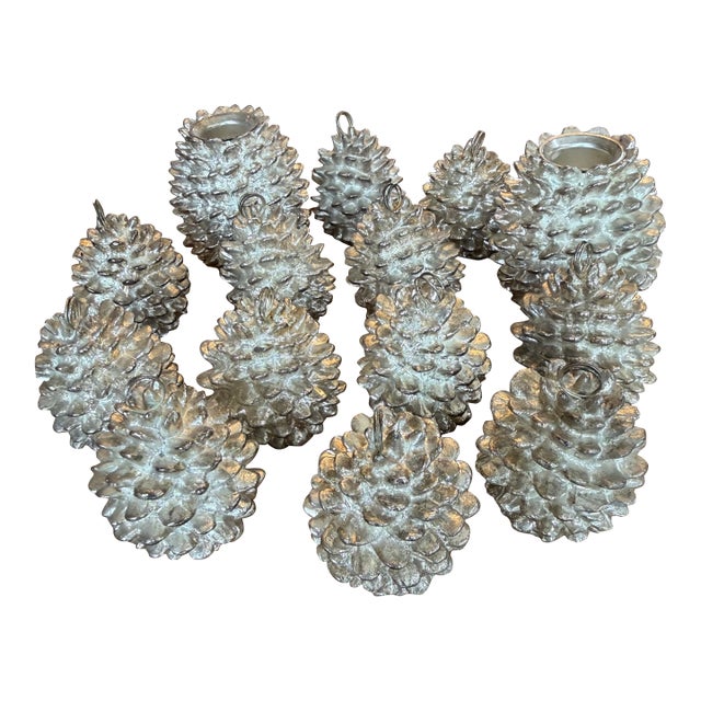 Vintage Department 56 Silver-Plated Acorn Tabletop Set – 12 Place Card Holders & 2 Taper Candle - 14 pcs For Sale