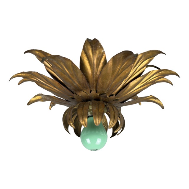 Wrought Iron Ceiling Lamp with Gold Flower, 1970s For Sale