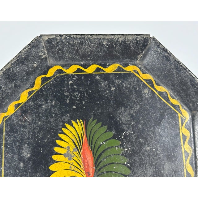 Antique Toleware Tray: Hand-Painted Floral Folk Art, c. 1835 For Sale - Image 6 of 9