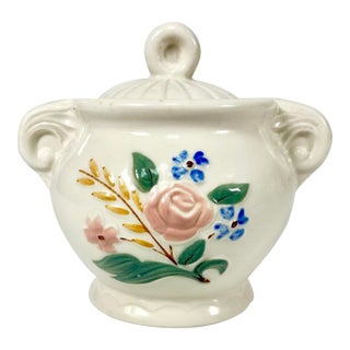 1940s Vintage Farmhouse Boho Chic Art Deco Porcelier Vitreous Cover Sugar Bowl For Sale