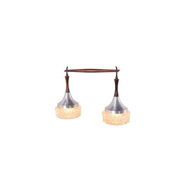 Mid-Century Danish Rosewood, Metal and Glass Dual Pendant Lamp, 1970 For Sale - Image 11 of 11