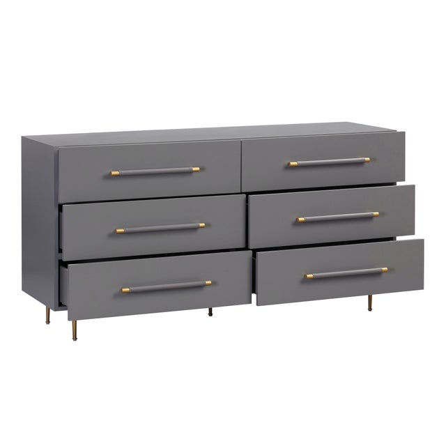 Transitional Trident Grey 6 Drawer Dresser For Sale - Image 3 of 9