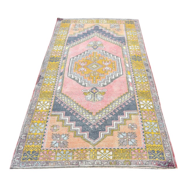 Vintage Pastel Wool Area Rug For Sale