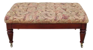 Traditional Hickory Chair Button Tufted Cocktail Ottoman Bench on Brass Casters