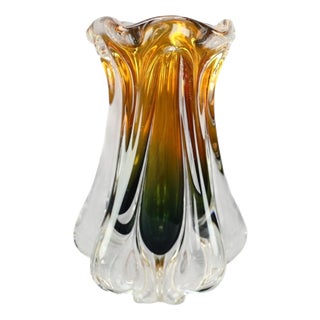 Mid-Century Amber and Green Art Glass Vase attributed to Josef Hospodka, 1960s For Sale