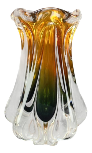 Mid-Century Amber and Green Art Glass Vase attributed to Josef Hospodka, 1960s