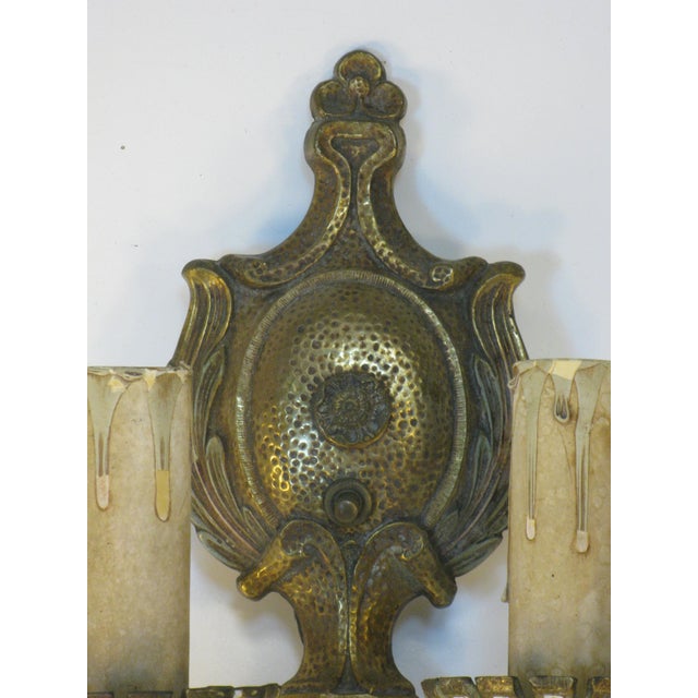 1920s Wall Sconce Electric old Elegant Bronze Empire Style Embossed Pattern For Sale - Image 4 of 10