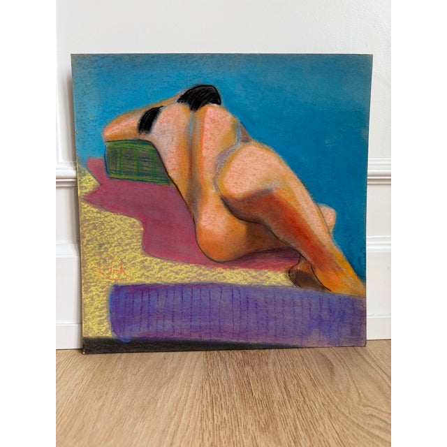 Contemporary Donald G. Vogl Signed Modernist Reclining Nude Pastel on Board For Sale - Image 3 of 8