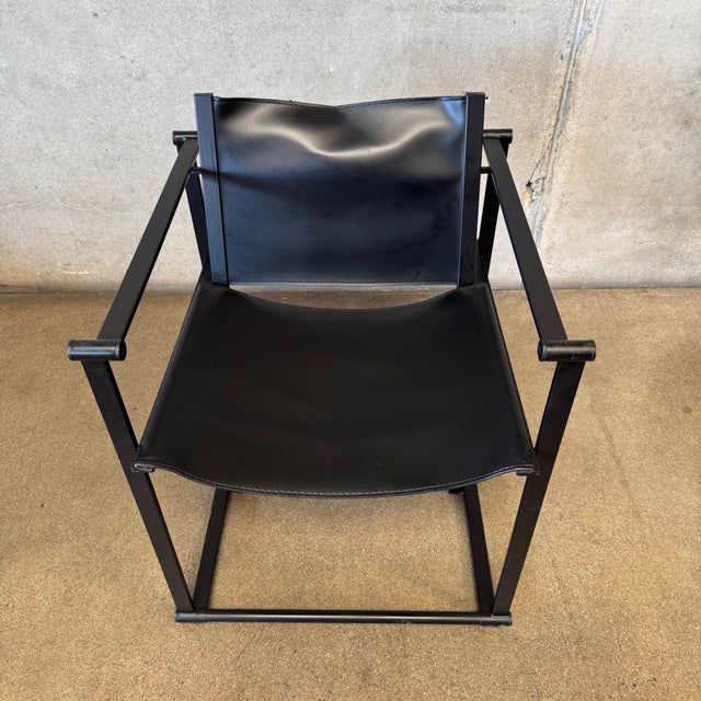 Postmodern 1990s Post Modern Black Leather and Metal Armchair #4 Attributed to Radbound Van Beekum for Pastoe For Sale - Image 3 of 12