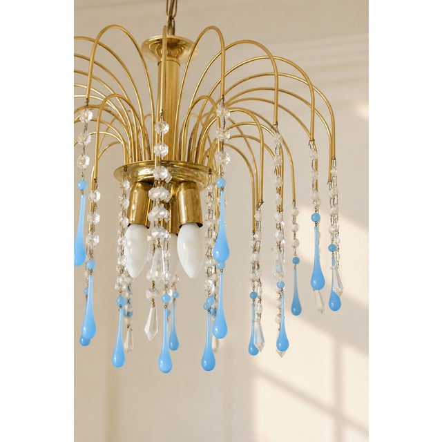 Vintage Chandelier with Blue Teardrop Crystals, 1970s For Sale - Image 4 of 10