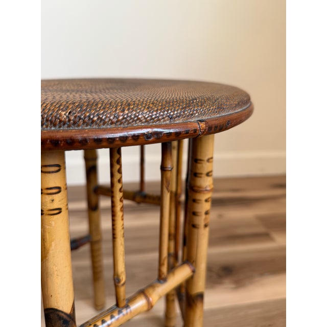 Antique English Tortoiseshell Bamboo Side Table, Woven Rush Top For Sale - Image 12 of 12