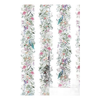 Mahjong Floral Stripe Grasscloth Wallpaper by House Party | Bam Blue | 8 Yards For Sale