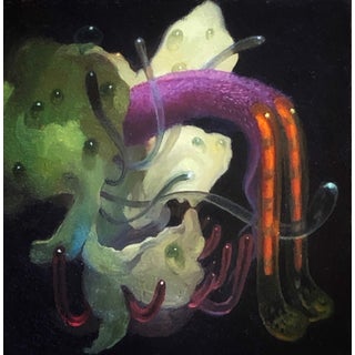 Rat Flower by Mike Brown | Oil on Artefex ACM panel Abstract flower with vibrant colors and shapes For Sale