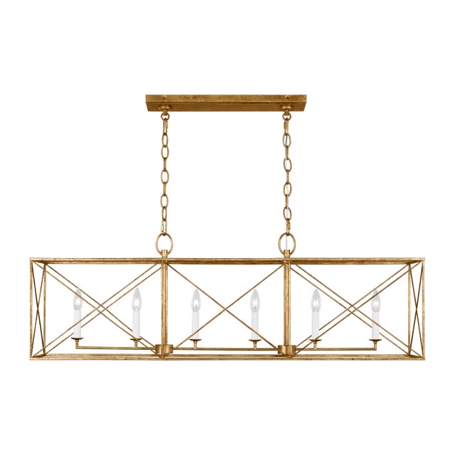 2020s Chapman & Myers by Visual Comfort Studio Beatrix 6-Light Large Linear Lantern Pendant in Antique Gild Gold For Sale - Image 5 of 5
