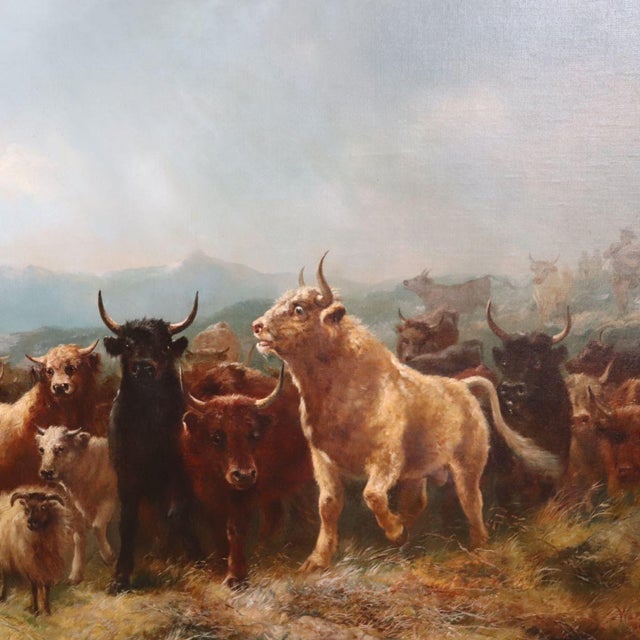 W. Watson, Herd of Cattle, Large Oil Painting on Board, 19th Century, Framed For Sale - Image 12 of 18