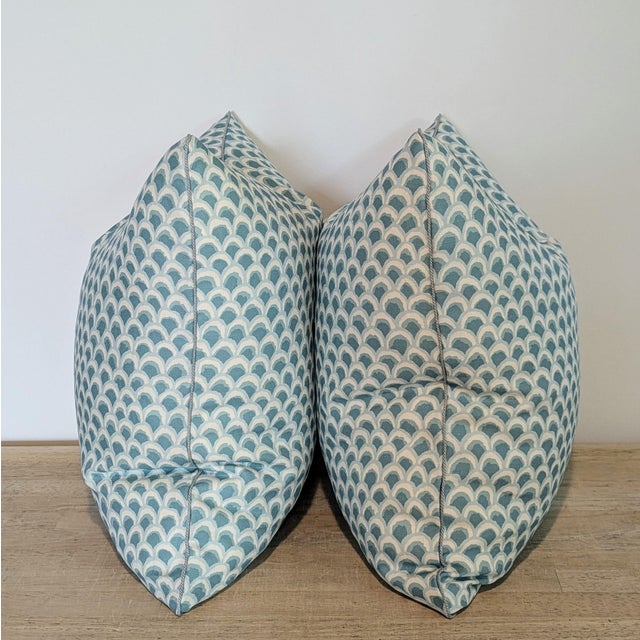 Brunschwig & Fils Brunschwig & Fils Aqua Pave Print Pillows - Set of 2 For Sale - Image 4 of 5