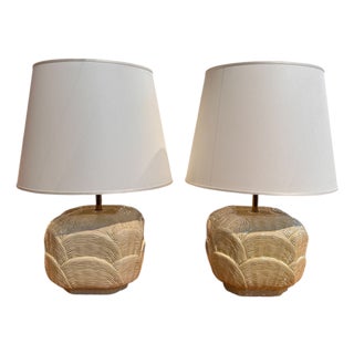 Italian Textured Ceramic Lamps attributed to Tommaso Barbi, 1970s, Set of 2 For Sale