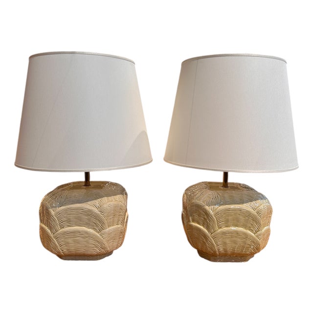 Italian Textured Ceramic Lamps attributed to Tommaso Barbi, 1970s, Set of 2 For Sale