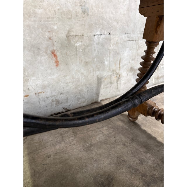 19th Century Spanish Walnut Center Table With Iron Stretcher Support Turned Legs For Sale In San Francisco - Image 6 of 12