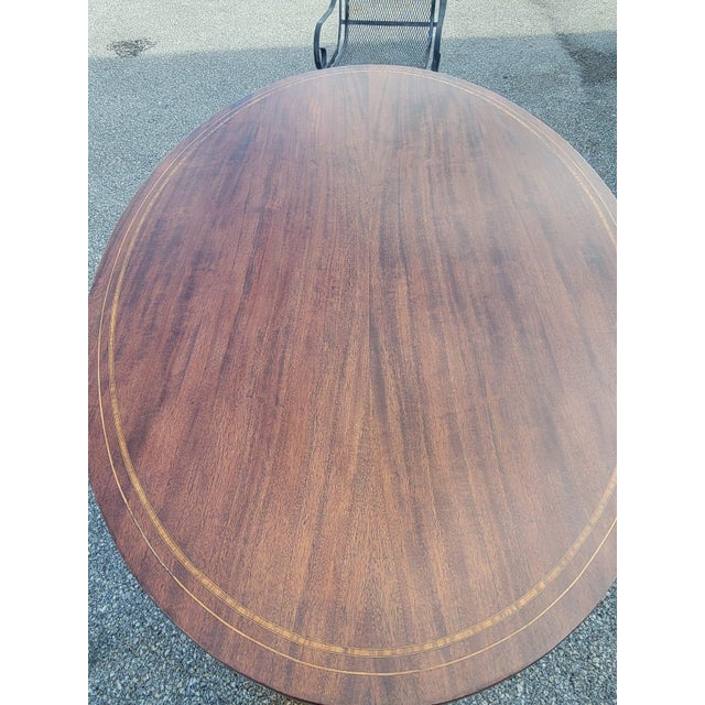 English 19th Century Mahogany Inly Oval Conference Table/ Center Table/ Desk Table. For Sale - Image 4 of 16