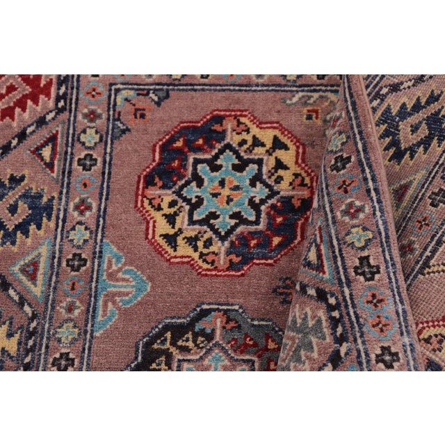 Textile Tribal Kazak Light Purpl/Light Purpl Wool Rug - 3'4''x5'0'' For Sale - Image 7 of 10