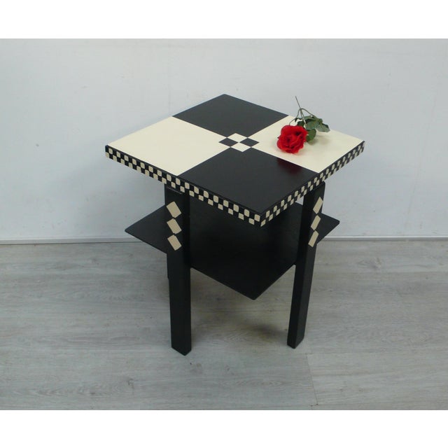 Side table, coffee table, also known as a smoking table, from the 1920s/1930s, made of solid wood, square, with a black...