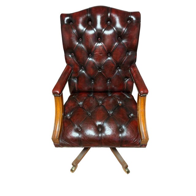English Chesterfield-Style Swivel Chair For Sale - Image 4 of 5