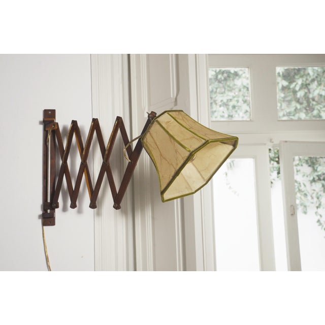 Brown Mid-Century Modern Scissor Wall Lamp in Green Velvet, 1950s For Sale - Image 8 of 11
