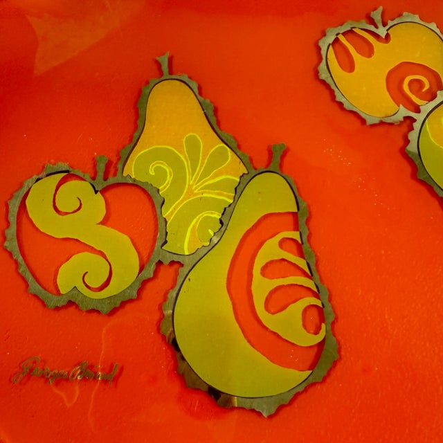 Mid-Century Modern Briard Mandarin Orange Pageant Fruit Glass & Wood Tray, 1964 For Sale - Image 3 of 11