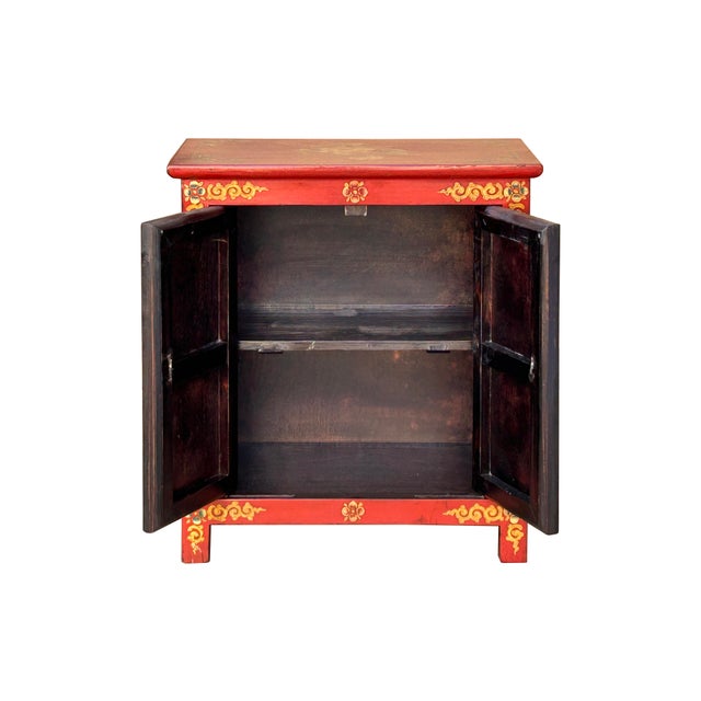 Tibetan Oriental Black Red Foo Dogs Lions End Table Nightstand For Sale In San Francisco - Image 6 of 10
