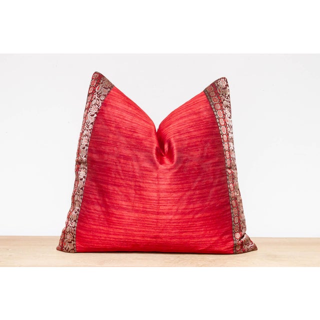 Indian Sangria Festive Silk Euro Pillow Cover For Sale - Image 3 of 7