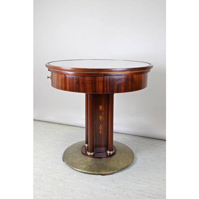 Art Nouveau Mahogany Gaming Table with Hammered Brass Base, Austria, 1910s For Sale - Image 12 of 14