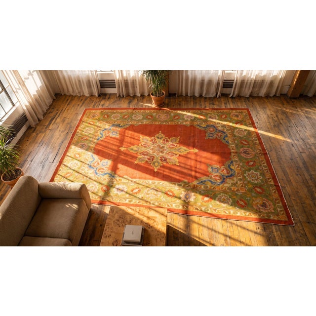 Ultra-Classic Medallion With Yellow Accents in a Open Red Field Antique Indian Amritsar Rug For Sale - Image 12 of 14