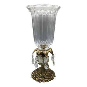 Vintage Brass and Crystal L&l WMC Hurricane Candle Holder With Hanging Crystal Prisms