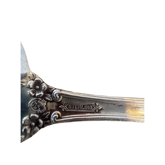 International Silver Antique Sterling Silver, International Silver "Wild Rose-Old/Rosiland" Round Serving Spoon. Monogram "B" For Sale - Image 4 of 4