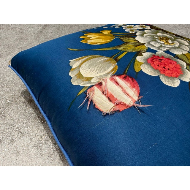 Vintage Floral Upholstered Footstool on Brass Ball Casters For Sale - Image 12 of 13