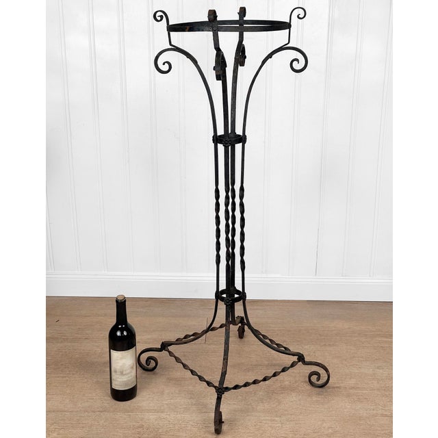 - Original 1920's Forged Wrought Iron Plant Stand - Wonderful Twisted Stem with Whimsical Curled Side Members -...