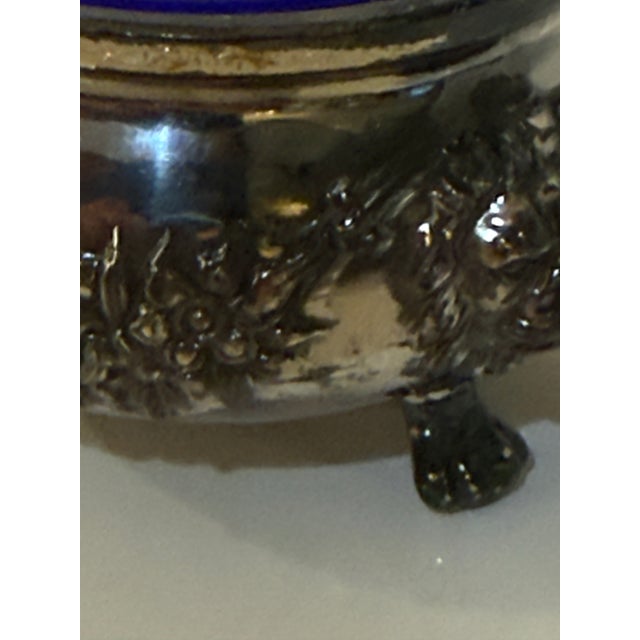 Vintage Silverplate & Cobalt Glass Footed Salt Cellar / Decorative Vanity Bowl For Sale - Image 12 of 12