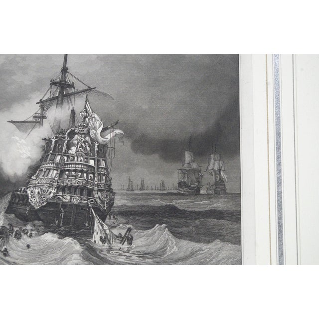 Excellent etching of fleet of tall ships sailing at sea. On the bottom of engraving the title “Seeschlact” Presented in...