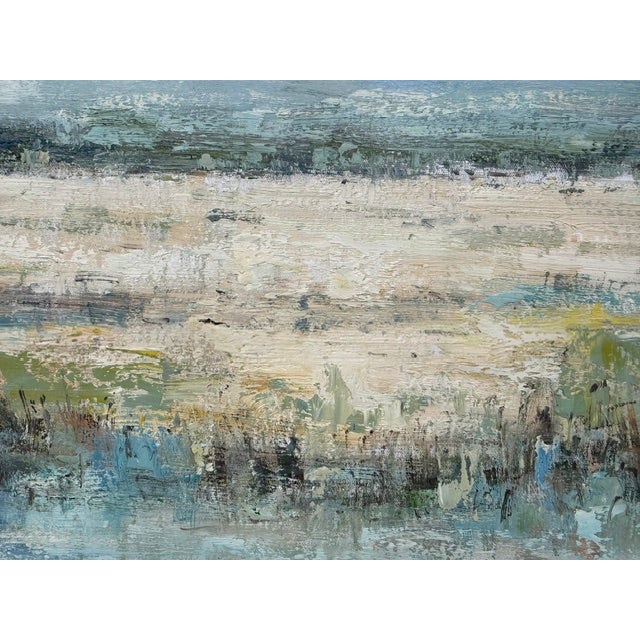 Blue Neutral & Blue Coastal Wetlands Canvas - Original Acrylic Art For Sale - Image 8 of 9