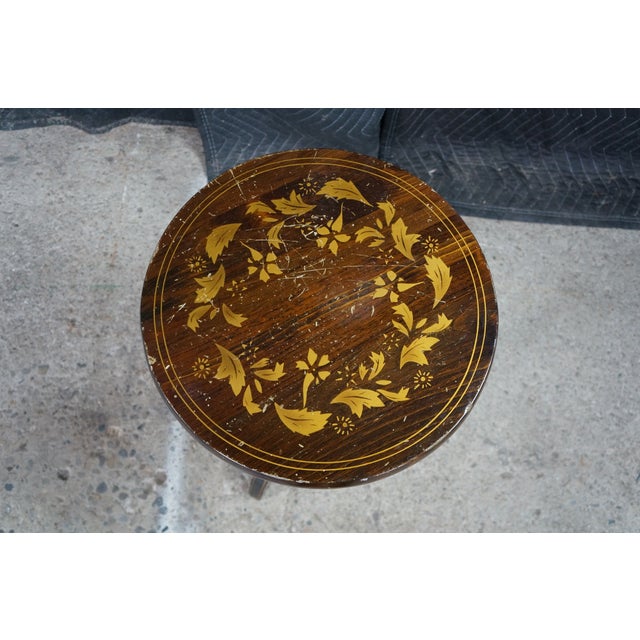 Vintage Federal Style Teak Stenciled Round Tilt Top Side Accent Table For Sale - Image 9 of 17