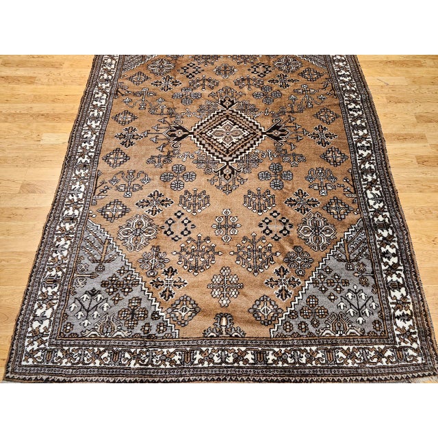 Vintage Persian Bakhtiari Rug, Hand-Knotted Wool, Allover Geometric Pattern, Camelhair & Ivory, 8x11 For Sale - Image 18 of 18