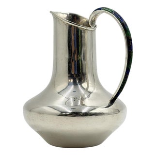 Vintage Los Castillo Taxco Silver Plate, Malachite & Lapis Lazuli Water Pitcher For Sale