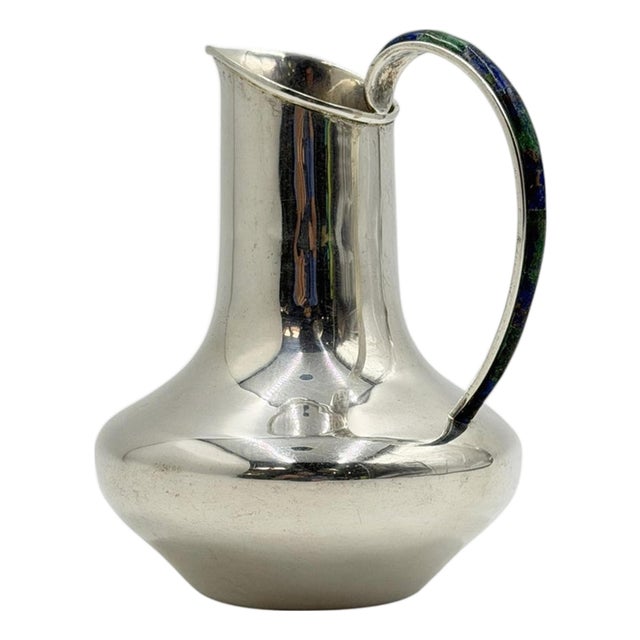 Vintage Los Castillo Taxco Silver Plate, Malachite & Lapis Lazuli Water Pitcher For Sale