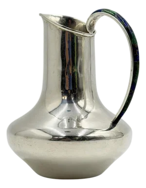 Vintage Los Castillo Taxco Silver Plate, Malachite & Lapis Lazuli Water Pitcher