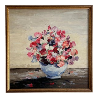 American School, 20th Century, Still Life of a Bowl of Flowers, Oil on Canvas For Sale