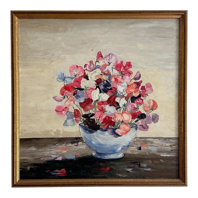 American School, 20th Century, Still Life of a Bowl of Flowers, Oil on Canvas For Sale