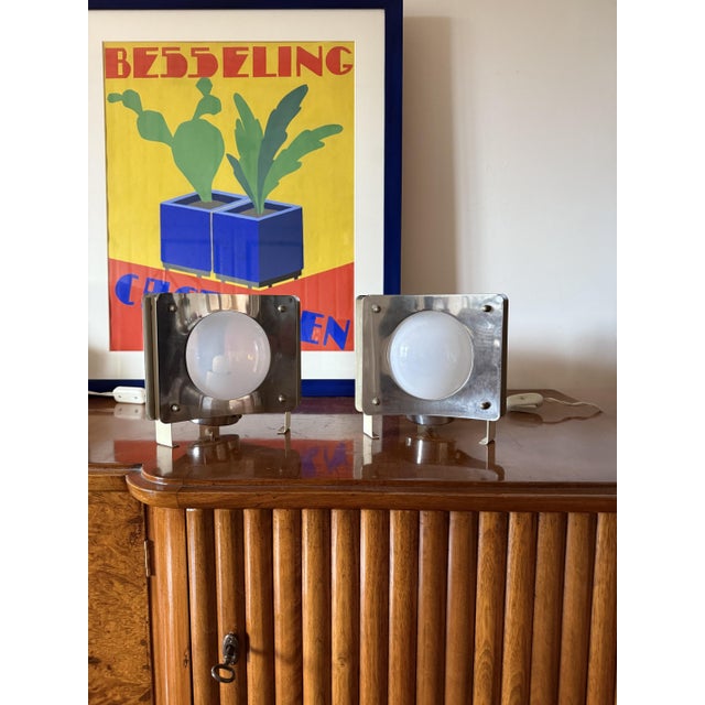 Space Age Glass and Aluminum Table Lamps, Italy, 1970s, Set of 2 For Sale - Image 4 of 16