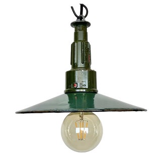 Industrial Enameled Military Pendant Lamp with Cast Aluminium Top, 1960s For Sale