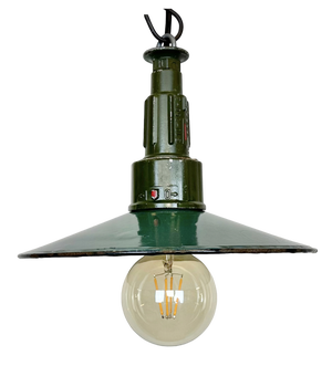 Industrial Enameled Military Pendant Lamp with Cast Aluminium Top, 1960s
